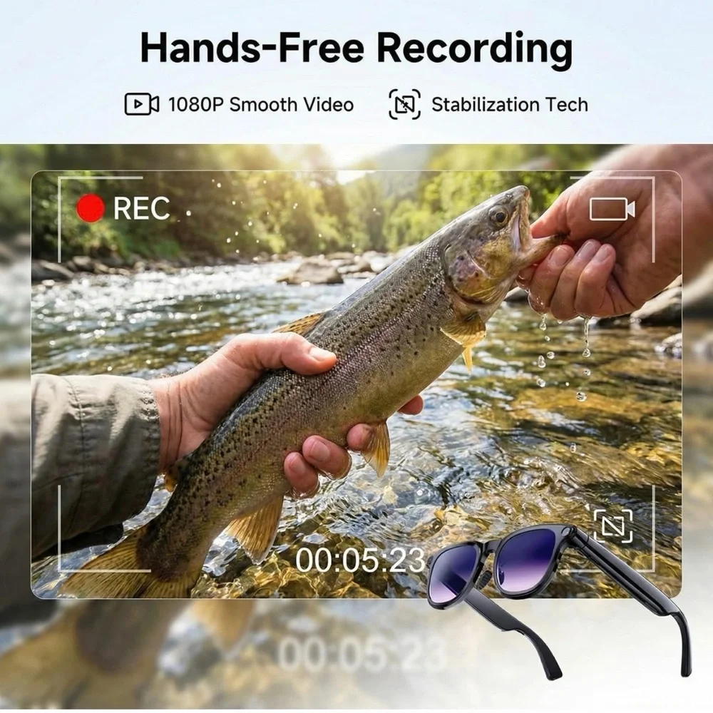 Smart Camera Sunglasses - Black with Purple Lenses